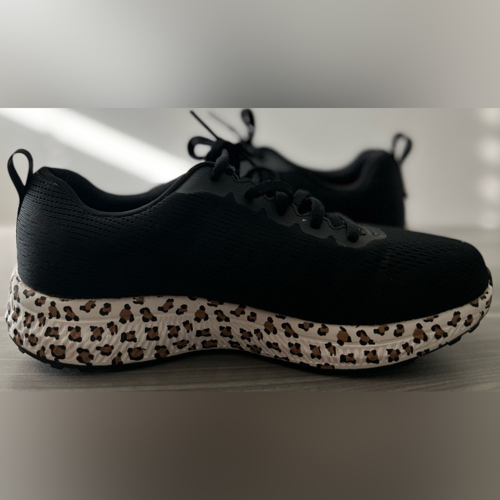 Skechers Black Athletic Sneakers with Leopard-Print Midsole - Picture 5 of 10